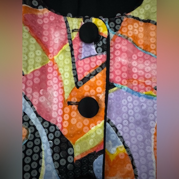 A.J. Bari Vintage Multicolor Silk Sequin Button-Up Blouse Jacket Scoop-Neck Sz 2 - Picture 7 of 7